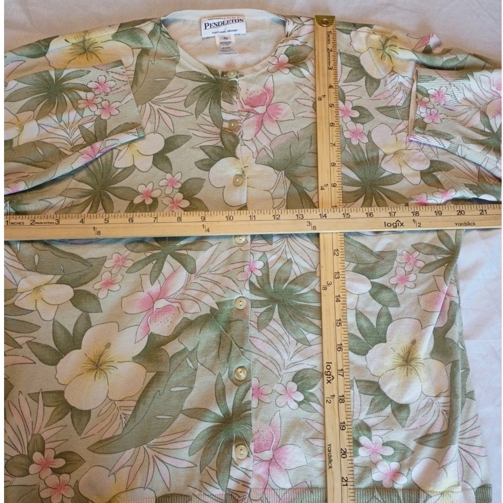 Pendleton Cardigan Sweater Womens XL Green Floral Exc Tropical Button Front